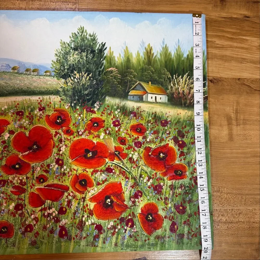 Original Field Of Poppies Hand Painted Scenic Country Landscape Impasto 20x24 - Picture 7 of 9